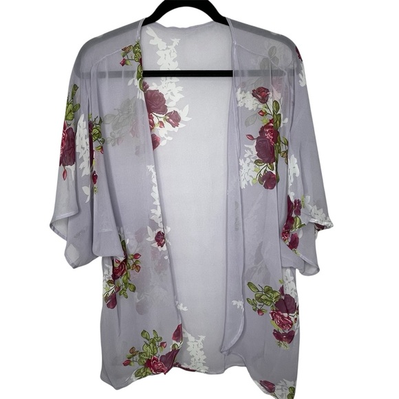 Womens Kimono Cardigan Size M  Sheer Purple Floral Boho Gypsy Festival Summer - Picture 1 of 13